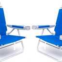 SUNNYFEEL Extra Wide 28" Low Beach Chair 2 Pack 5 Position Lay Flat, XL Oversized Portable Folding Camping Chairs with Cup Holder for Outdoor/Trip, Foldable Backpack Beach Chair for Adults