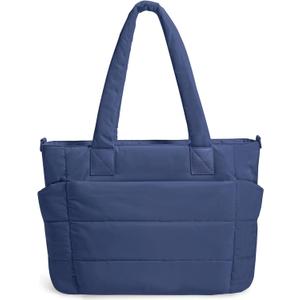 Tote Bag for Women Puffer Tote Bag Large Nurse Bags Shoulder Handbag with Zipper for Work Travel (Blue)