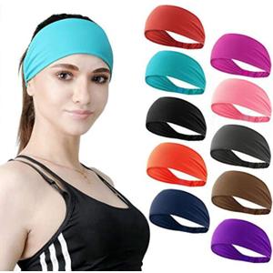 Workout Headbands for Women Sports Sweatbands Yoga Hairbands for Fitness Elastic Athletic Non Slip Wicking Headscarf for Men Womens and Girls Set of 10 (Style 4-10 Color)