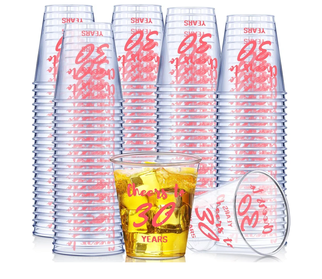 Zubebe 100 Pieces Cheers to 30 Years Shot Glasses 2 oz Disposable Cups, Birthday Party Favors for Her and Him Women Men Anniversary Wedding Decorations