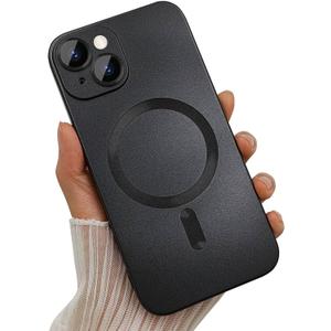 ankofave Magnetic Case for iPhone 15 Plus Phone Case for Women, Cute Matte Luxury Soft Metallic Luster Design with Camera Lens Protector, Compatible with Magsafe Case for iPhone 15 Plus 6.7" - Black