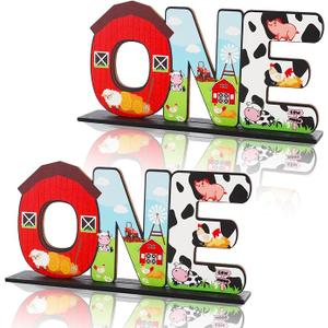 Farm Animal 1st Birthday Party Table Decoration, One Table Topper Letter Sign Wood Farm Barnyard First Birthday Milestone Baby Shower Decoration Barn Photo Props Centerpiece Grass Children Newborn
