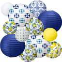Rossesay 12 Pcs Paper Lantern Kit Amalfi Coast Capri Positano Lemon Party Supplies Summer Mediterranean Decorations Yellow Green White Lemon Pattern for Baby Shower Wedding Birthday Decorations
