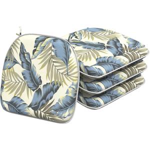 Outdoor/Indoor Chair Cushions with Ties, Waterproof All Weather Seat Cushions for Patio Furniture Home Garden Chair, Set of 4, 16x17 Inch, Lush Palm Blue