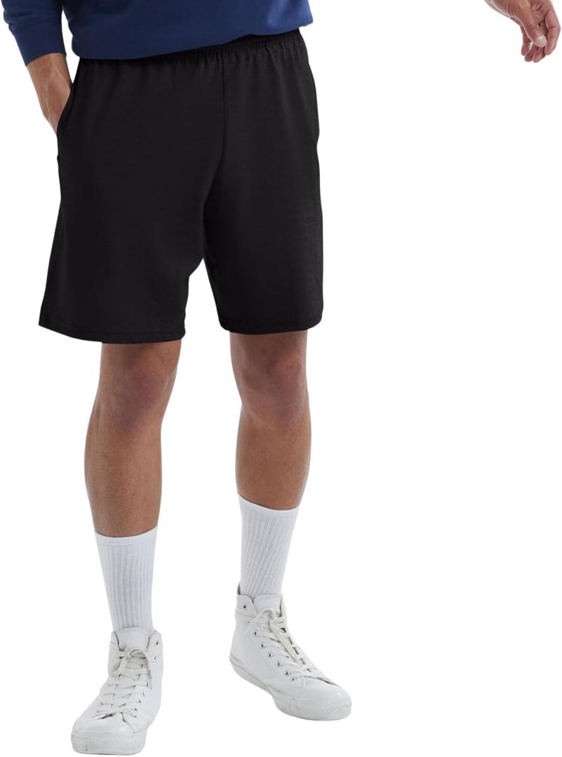 Hanes Mens Jersey Cotton With Pocket Workout-and-training-shorts, Black, Medium US
