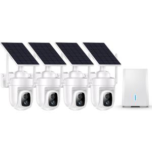 4K Solar Security Cameras Wireless Outdoor with Local Storage Base | No Subscription or Monthly Fees,360 Pan&Tilt with Automatic Tracking,5G&2.4G Router Compatible,4 Cam Kit for Home Security