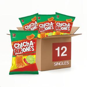 Barcel Chicharrones 12 ct, 2.5 oz Sharing Size Case, Chili Pepper & Lime Flavored Puffed Wheat Snack (EXP 07/28/26)