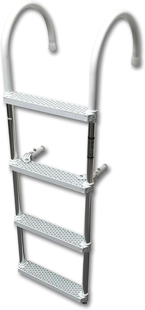 Marine Boat Aluminum White POLYETHYLENE Swim Boarding 4 Steps Ladder Hook 46X15
