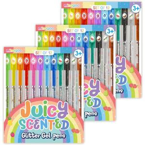 12 PCS x 3 sets Scented Glitter Color Gel Pen Smooth Writing Stationery Kit Cute Smell Good Fruit Flavors Coloring for Girls Kids Art Crafts School Stocking Stuffers (3 SETS Scented Glitter)