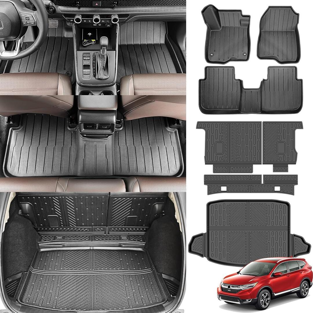 Cargo Mats for 2017-2022 Honda CRV Fuel Model Floor Liners with Trunk Mat Backrest Mat All Weather Rear Floor Trunk Liners for 2017 2018 2019 2020 2021 2022 CR-V (Fit 17-22 Fuel Model Only)