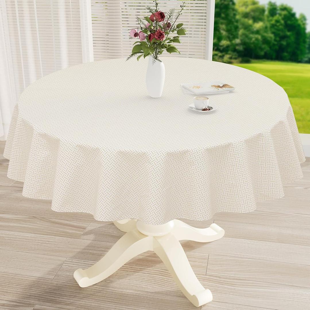 misaya Round Waterproof Vinyl Table Cloth, Plastic Tablecloth with Flannel Backing, Wipeable Table Cover for Dinner, Picnic, Indoor and Outdoor (Weave Patternd, 60")