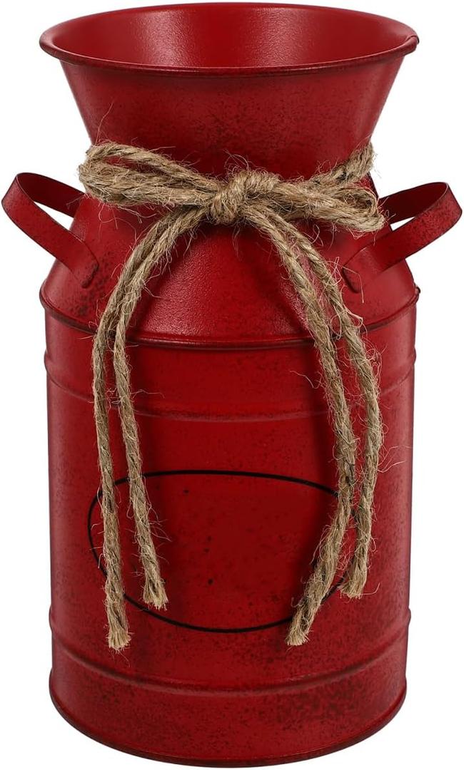 ABOOFAN Galvanized Metal Vases Rustic Milk Can Jug Vintage Farmhouse Bucket Decorative French Bucket Pots Primitive Flower Holder for Wedding Table Centerpiece Decor Red