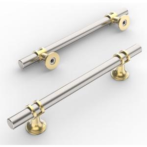 Amerdeco 10 Pack Brushed Satin Nickel and Gold Cabinet Pulls 5 Inch(128MM) Hole Centers Kitchen Cabinet Handles Cabinets Hardware Drawer Pulls ZH0058 (5"/128MM Hole Center, Gold+Brushed Satin Nickel)