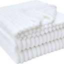 Throw Blanket for Couch - Flannel Fleece 3D Striped Ribbed Bed Blanket.Super Soft Blankets for Women Girls,Teacher Gifts Birthday Gifts Room Home Dorm Decor (White, Throw(50"x60"))