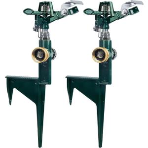 Hourleey 2 Pack Impact Sprinklers for Yard, Adjustable Pulsating Water Sprinkler Head on Step Spike, Zinc Alloy Lawn Sprinkler for 360 Degree Large Area Patio Garden Irrigation