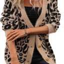 SOLY HUX Women's Leopard Print Cardigan Sweaters Button Down V Neck Long Sleeve Fuzzy Cardigans (Large)