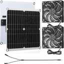 Riakrum 20W 16V Solar Panel Exhaust Fan Kit USB Portable Solar Powered Fan Summer Outdoor Waterproof Ventilator Fan for Chicken Coops, Greenhouses, Camping Exhaust (1 Set)