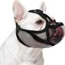Soft French Bulldog Muzzle with Eye Hole, Adjustable Short Snout Dog Muzzle for French Bulldog, Pug, Shih Tzu, Anit Biting Chewing, Allow to Drink and Feed(L,Black)