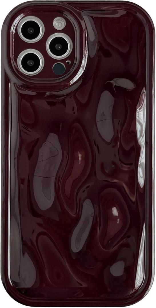 Caseative for iPhone 12 Pro Max Case,Water Ripple Wave Meteorite Bubble Chrome Plating Soft Phone Case (Wine Red)
