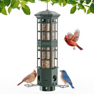 Squirrel Proof Bird Feeder for Outdoors, Chew-Proof & Weather Resistant, 3 Port, Gravity Spring Hanging Metal Bird Feeder, 3LB Large Capacity, Attract Wild Birds