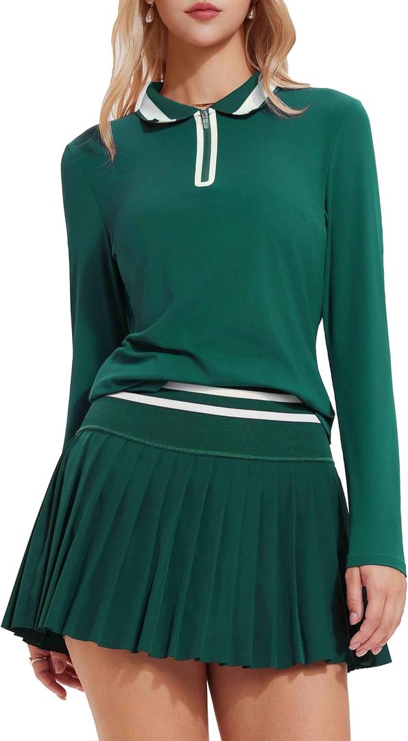 Tennis Skirt Sets for Women Zipper Color Block High Waisted Golf Polo Two Piece Skirt Set Women 2 Piece Outfits, Size: Large