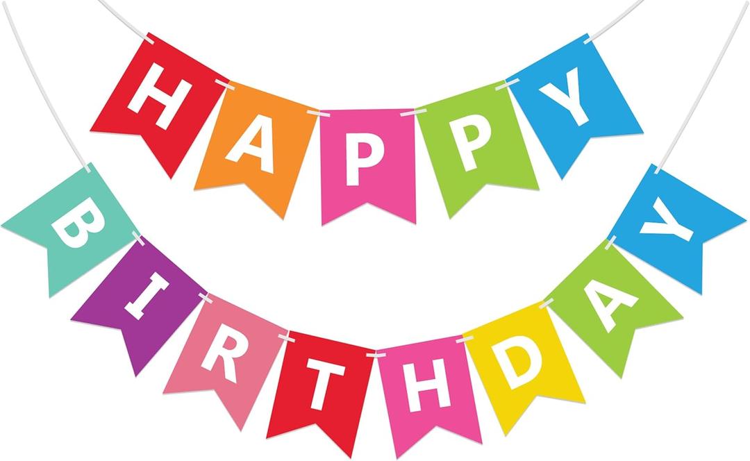 Fecedy Colorful Happy Birthday Banner Bunting Pre-Strung No DIY for Birthday Party Decorations (Multi)