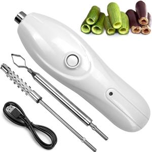 Zucchini Corer Tool Portable Vegetable Corer Cordless, Electric Scraping Scale Machine Scraper With 2 Cutter Head, Stainless Steel Rechargeable Fruit Digging, Professional Remover Tool Veggie Drill