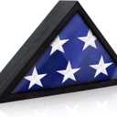 Flag Display Case for 3' x 5' Flag, American Flag Shadow Box with HD Tempered Glass and Wall Mount, Folded Triangle Flag Holder Frame for Small Flag (Not for Burial Flag) - Black Walnut