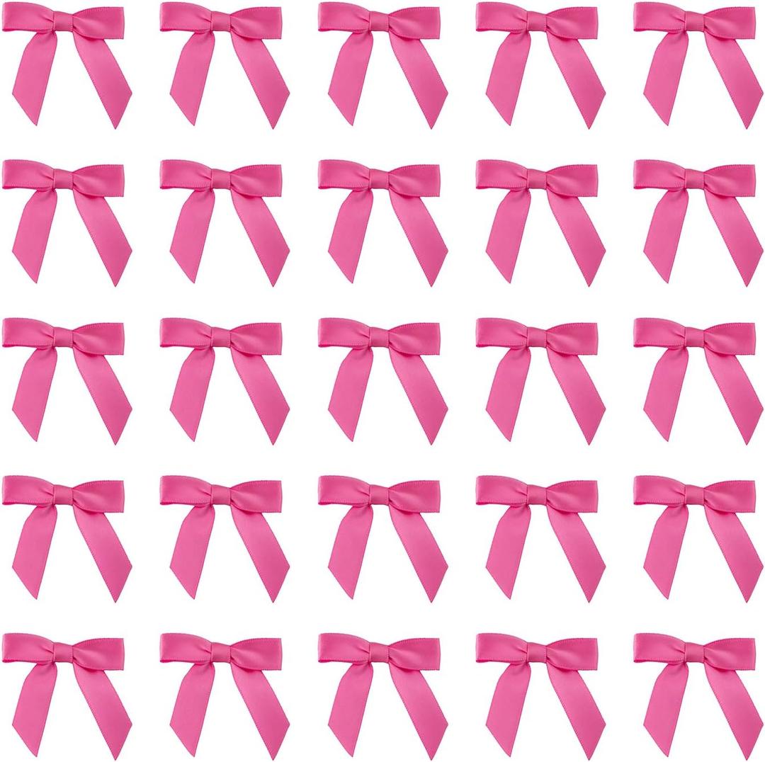 7Rainbows 50pcs Boutique 1.5" Hot Pink Satin Ribbon Mini Bows for Craft Sewing Scrapbooking Wedding and Gift Wrapping