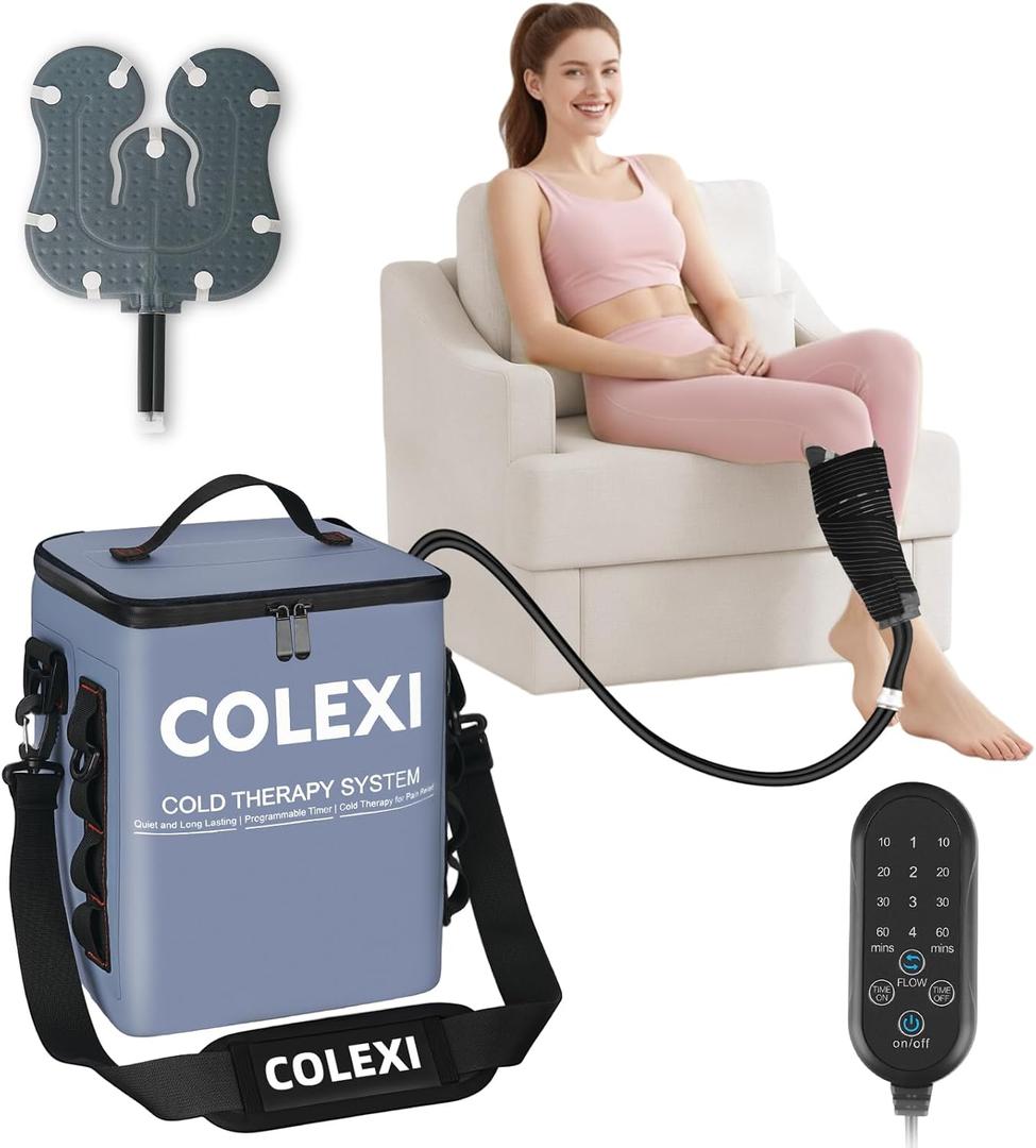 Cold Therapy Machine Programmable Timer Portable Ice Machine for Knee After Surgery Knee Replacement Recovery System, Cryotherapy Pain Relief/Compression Pad for Shoulder Hip Ankle