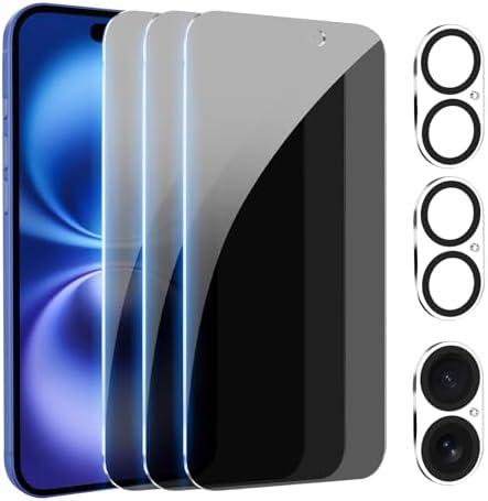 Pehael [3Pack] Privacy Screen Protector for iPhone 16 Plus with Camera Lens Protector Full Coverage Anti-Spy Tempered Glass Film 9H Hardness Upgrade Edge Protection Easy Installation Bubble Free [6.7 inch]