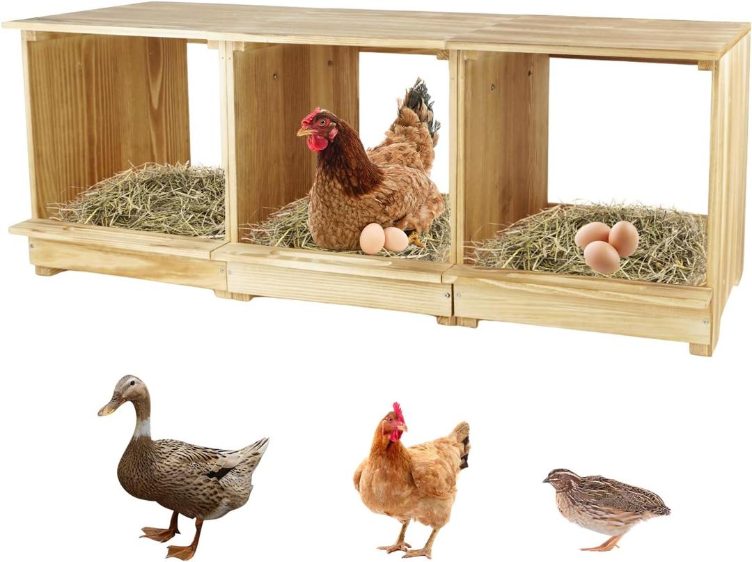 Nesting Boxes for Chickens 3 Compartments Chicken Nesting Boxes Wall Mount Nest Box for Chicken Coop Versatile Use Wood Nesting Boxes for Hens Easy to Assemble for Chickens, Hens, Ducks (33.6*13.7*12.9)