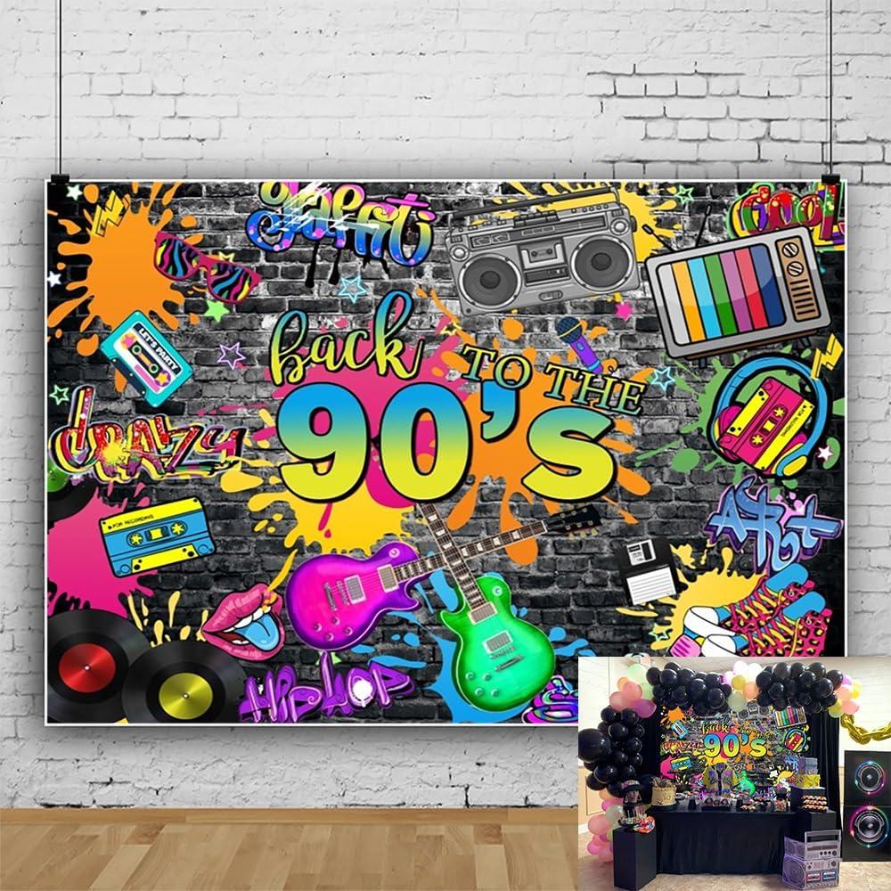 90s Backdrop for Party Decorations Hip Hop Graffiti Brick Wall Back to 90's Photography Background for Photoshoot Adults Birthday Backdrop Banner Photo Booth Props 7x5ft
