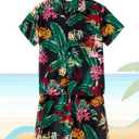 PATPAT Hawaiian Dad and Me Beach Tropical Plant Allover Flower Print Shirt and Shorts Set XL