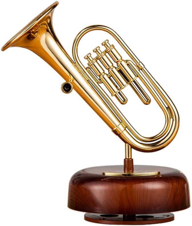 Gadpiparty Trumpet Music Box Rotating Music Box Edelweiss Unique Decor for Birthday Present (17X9.5X9.5CM)