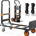 3-in-1 Folding Hand Trucks, 600Lbs Convertible Hand Truck Dolly, Heavy Duty Convertible Dolly with Retractable Handle and 4 Rubber Wheels, Collapsible Cart for Moving Office/Home/Warehouse(Orange)