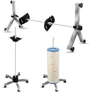 Pool Filter Cleaning System and Cleaner Stand Solid Aluminum Shaft- Compatible with 34and 6 Inch Filter CartridgesDual Use Stand Design for Vertical & Horizontal