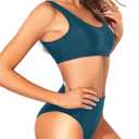 Tempt Me Women Sporty Bikini Set Two Piece High Waisted Swimsuit Athletic Scoop Neck Bathing Suit (M)