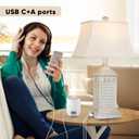 Hamucd Coastal Table Lamps Set of 2, Beach Living Lamps for Bedroom with USB A+C, Washed White Modern Resin LED 3-Color Temperature Bedside Nautical Decor, Nightstand Tropical Lamps for End Table.