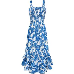GRACE KARIN Women's 2026 Summer Floral Boho Dress Square Neck Strapped Swing A Line Sundress Beach Long Maxi Outfits (Blue, S)