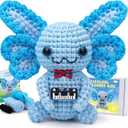 Pnytty Crochet Kit for Beginners, Crochet Animal Kits for Starters with Step-by-Step Video Tutorials, Blue Axolotl Knitting Kit with Easy-to-See Stitches Yarn, Crochet Hooks for Adults Easy Craft