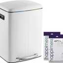 Happiness HPM1005C Marco Rectangular 10.6-Gallon Double Bucket Trash Can with Soft-Close Lid, White, Fingerprint Resistant, Modern, Minimalistic for Home, Kitchen, Office, Bedroom, Bathroom