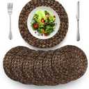 BARIEN Rustic Woven Placemats Round Set of 6, Natural Water Hyacinth Weave Placemat for Dining Table, Large Handmade Woven Placemats Heat Resistant Non-Slip (15" - Set 6)