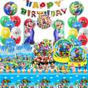 189 PCS Mario Birthday Party Supplies, Party Decorations Includes Balloons, Film Balloons, Plates, Cups, Banners, Knives, Forks, Spoons, Napkins, Stickers, Cake Topper, Cupcake Toppers, Tablecloth