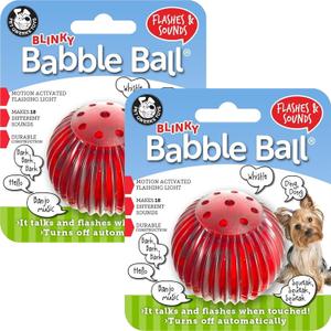 Pet Qwerks Blinky Babble Ball - Flashing Interactive Chew Dog Toy, Small, 2 Pack, Red