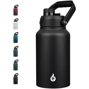 BJPKPK 87oz Insulated Water Bottle, Dishwasher Safe 2/3 Gallon Water Bottle with Ergonomic Handle, BPA Free Leak Proof Water Jug, Stainless Steel Metal Water Bottle with Anti-slip Bottom, Black