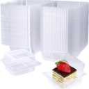 Jizvxe 100 Pack Clear Plastic Square Hinged Food Container,Disposable Plastic To Go Containers with Clear Lids,Cake Slice Containers Clamshell Takeout Tray for Pastry,Salad,Dessert(5.1"x 4.7"x 2.8")