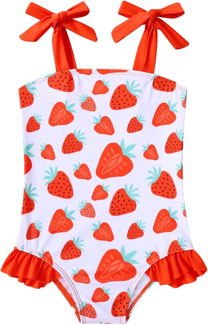 Vieille Toddler Girls Swimsuits Ruffle Bathing Suits One Piece Swimwear 2-6T (White)