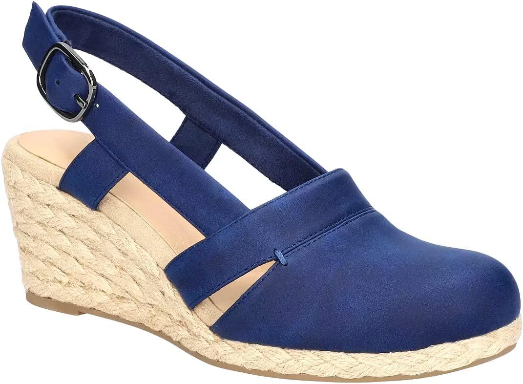Juliet Holy Womens Wedges Sandals Platform Espadrilles Slingback Closed-toe Clogs Sandals, Navy Blue, 7