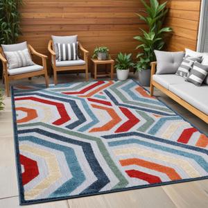 SUPERIOR Waimea Indoor Outdoor Area Rug, Perfect for Patio, Poolside, Backyard, Playroom, Kitchen, Bedroom, Dining Room, Entryway, Mudroom, Modern Geometric Floor Cover, 5' 6" x 8', Multicolor